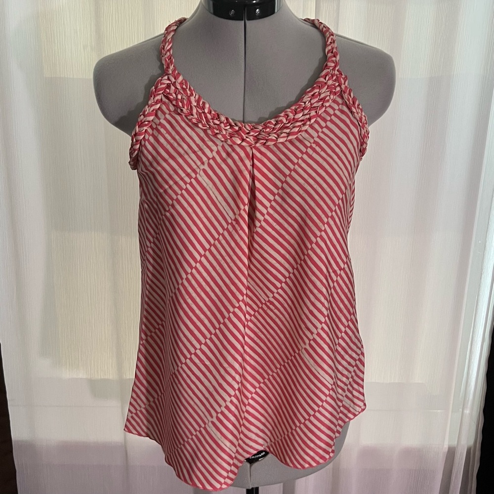 Banana Republic Silk Sleeveless Tank, red & white stripe, XS